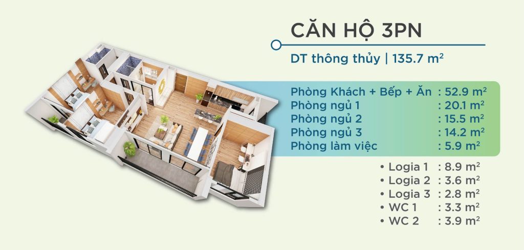Thiết kế căn hộ 3 Phòng Ngủ Yên Bình Complex